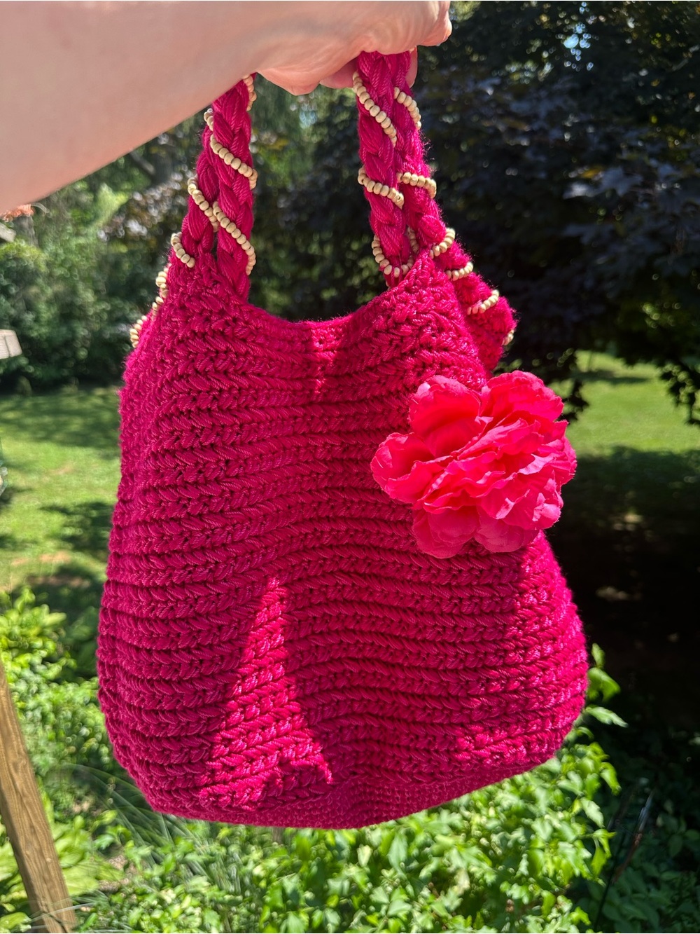 The Sak Fuchsia Crochet Shoulder Bag with Floral Accent - Picture 5 of 10